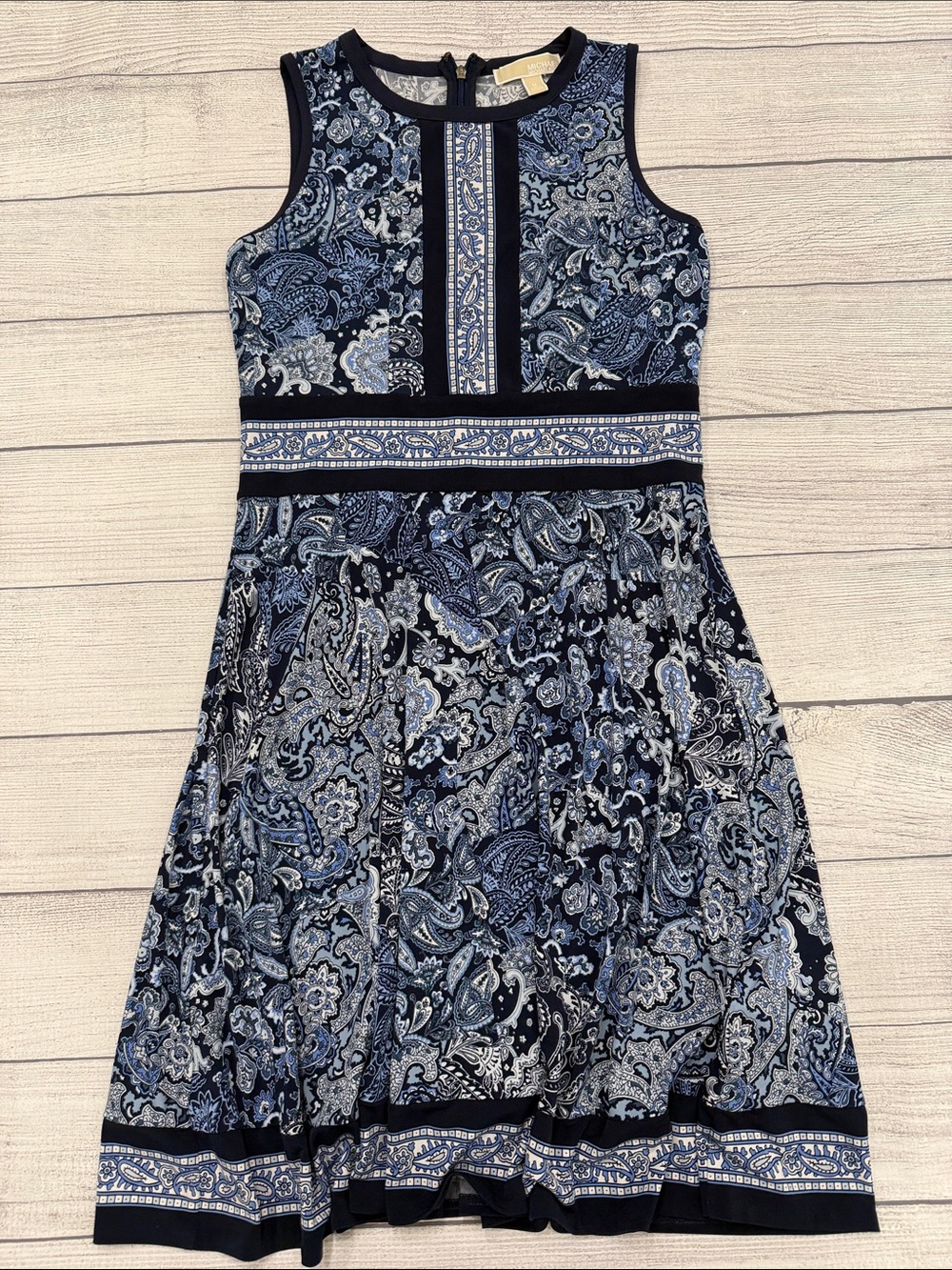 Michael Kors Paisley Fit & Flare Sleeveless Dress Blue Medium